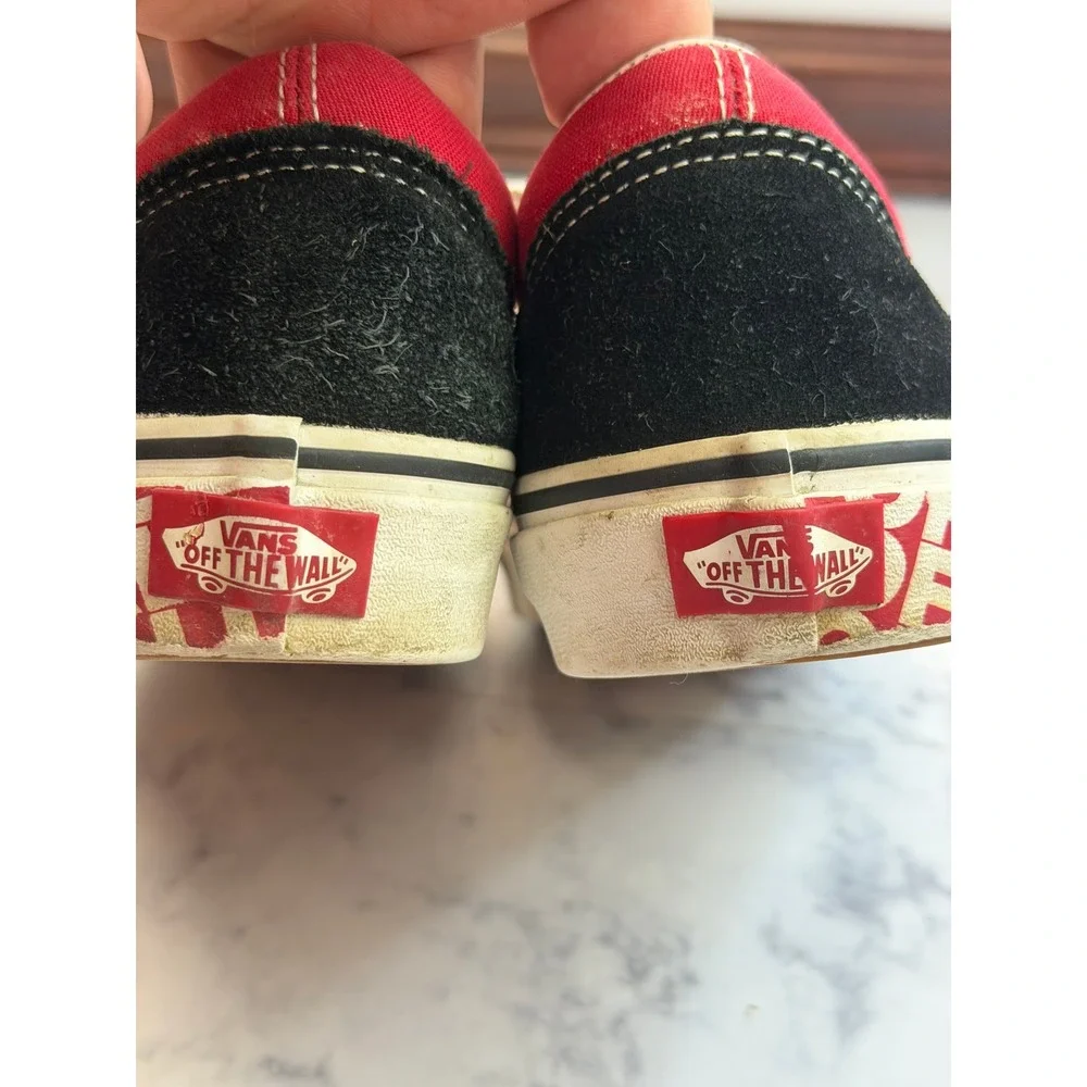 VANS Old Skool Red Black Suede Canvas Off The Wall Graphic Sneakers Mens 7.5